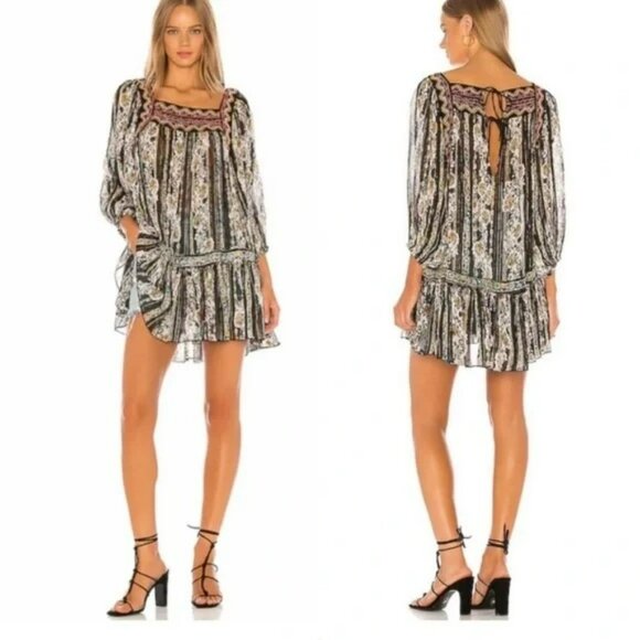 NWPT Free People Womens Dance Magic Chiffon Embroidered Floral Tunic.  SZ L - Picture 5 of 6